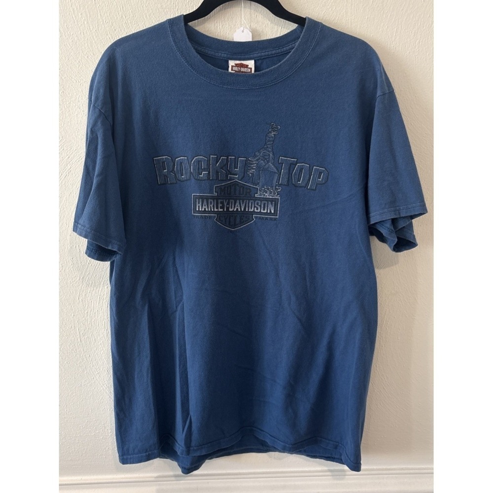 Harley Davidson Rocky Top T Shirt Pigeon Forge TN Blue Graphic Tee Size L